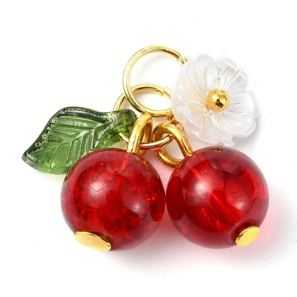 8518 100Pcs Handmade Bead Fruit Charms 3D Glass Acrylic Red Cherry Charms